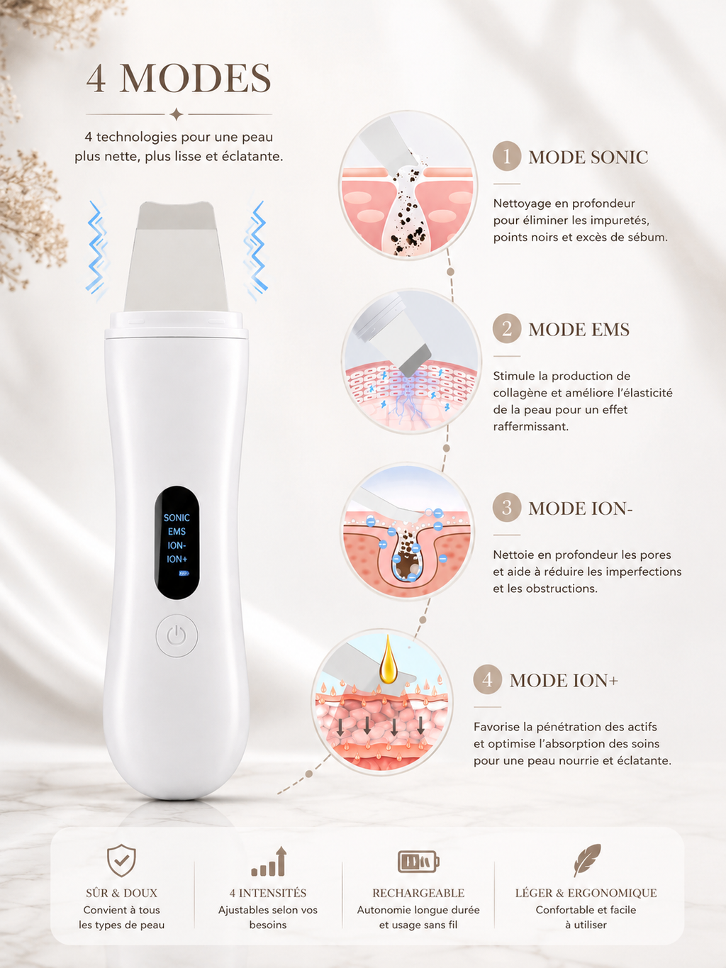Spatule Peeling Ultrasonique • Pureté Éclat